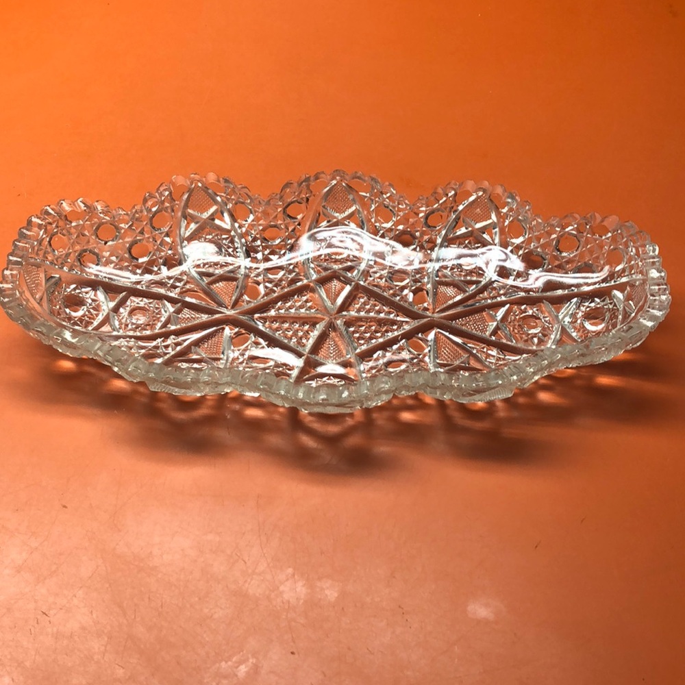 Vintage American Brilliant Cut Glass Saw Tooth Celery Boat Serving Tray